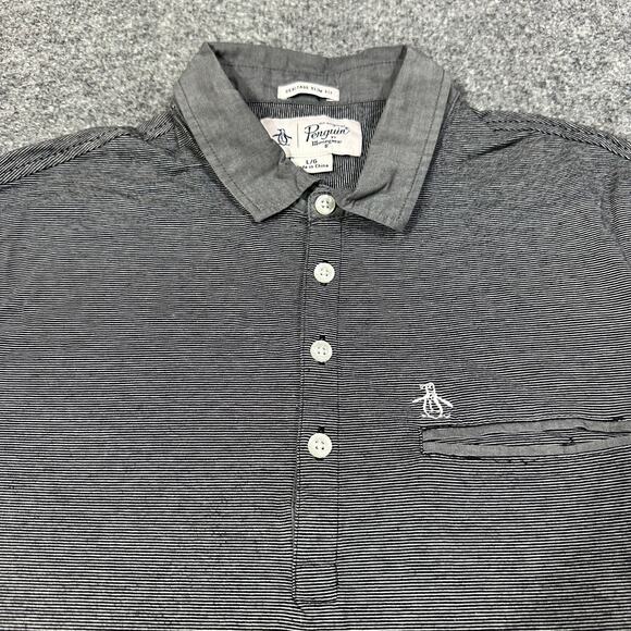 Penguin Heritage Slim Fit Gray Black Short Sleeve Collared Polo Shirt Size Large - Picture 7 of 7